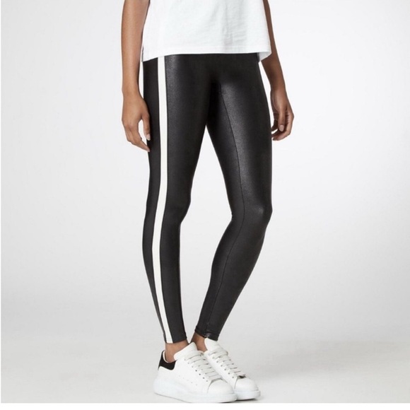 Spanx Faux Leather NEW Side Stripe Leggings size L - Picture 4 of 9